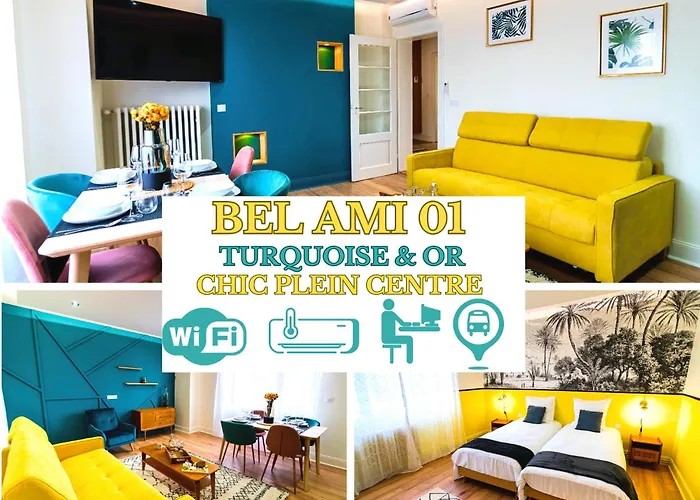 Bel Ami 01 - Turquoise & Or - Moderne Chic - Centre Ville - Acces Jardin - Clim - Wifi - Parking - Localisation Ideale